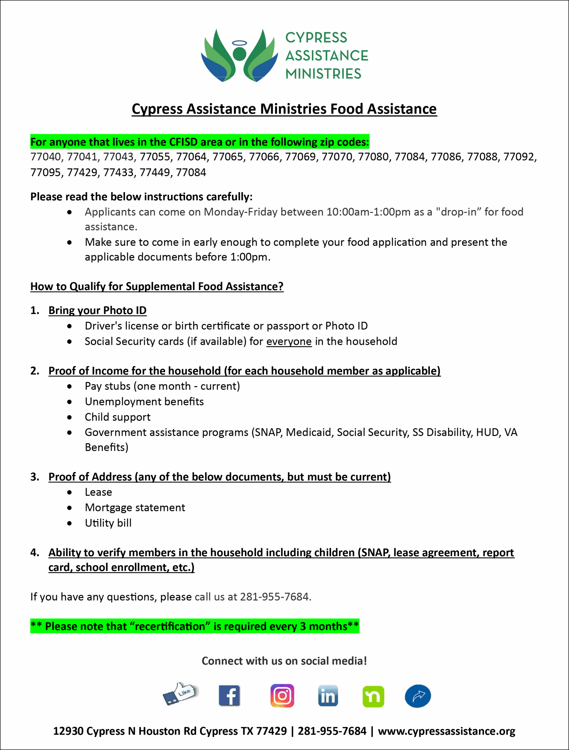 food pantry program requirements