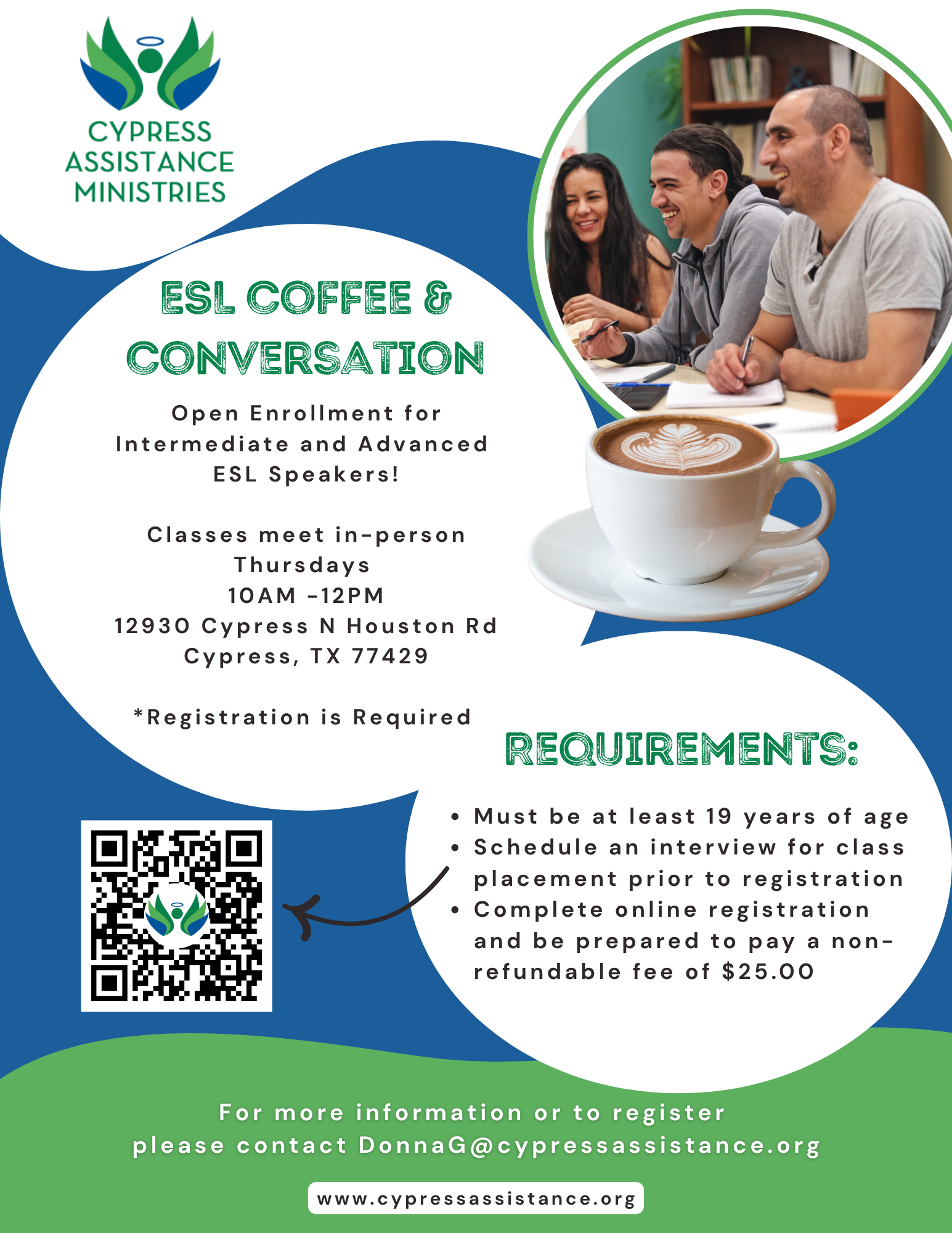 esl coffee & conversation 2025 flyer